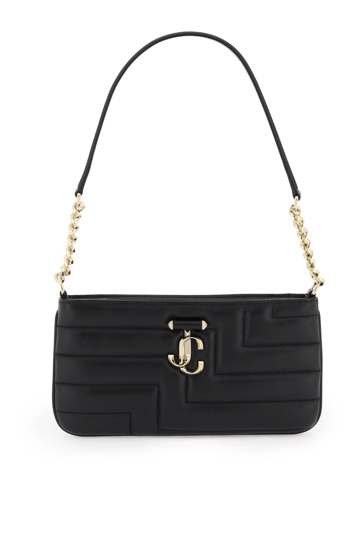 JIMMY CHOO Quilted Leather Slim Shoulder Bag with Gold Monogram and Chain Handle