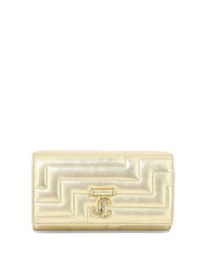 JIMMY CHOO Luxurious Gold Wallet with Detachable Pearl and Crystal Strap for Women