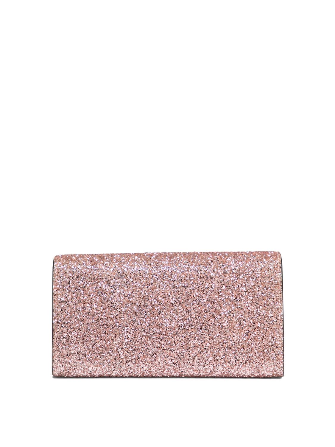 JIMMY CHOO Pink Glitter Avenue Wallet with Pearl Strap for Women