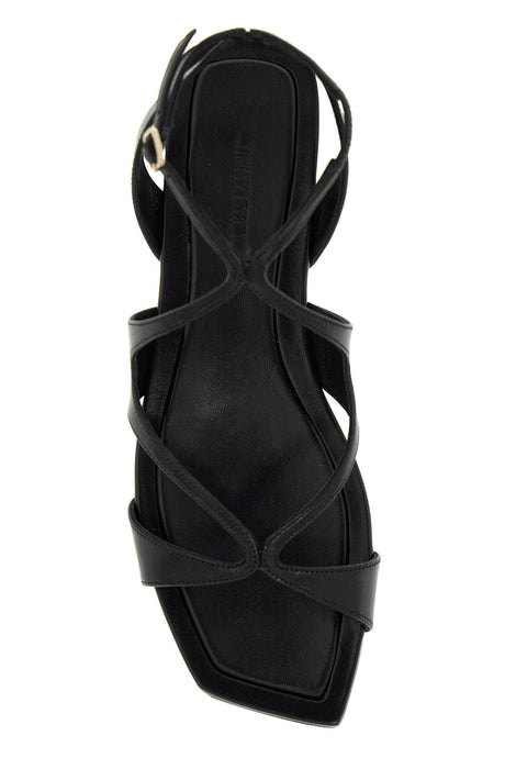JIMMY CHOO Ayla Flat Sandals - Women's Black Leather Sculpted Strap Sandals for FW24