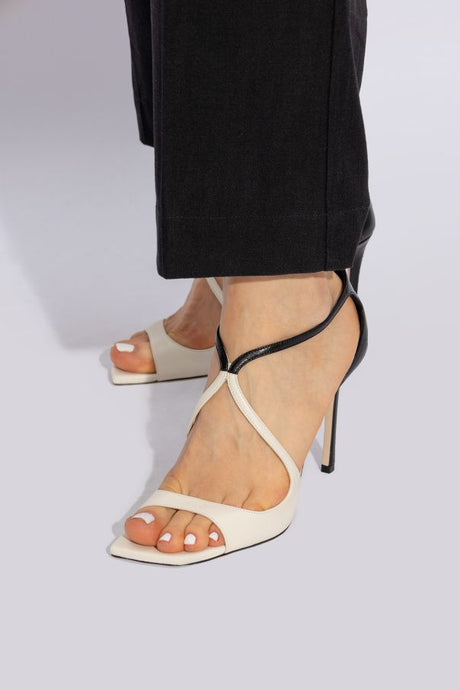 JIMMY CHOO Patchwork Leather Sandals for Women - Black and White - 9.5cm Stiletto Heel - IT Size