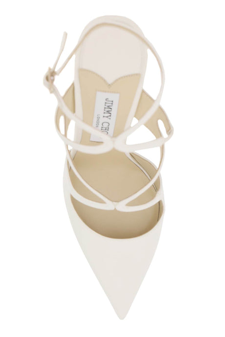 JIMMY CHOO Elegant White Satin Pumps for Women with Adjustable Ankle Strap and Stiletto Heel