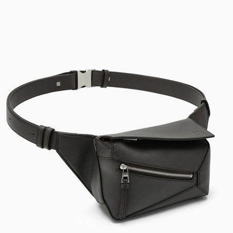 LOEWE Mini Puzzle Dark Grey Leather Crossbody Bumbag with Adjustable Strap and Silver-Tone Clasp