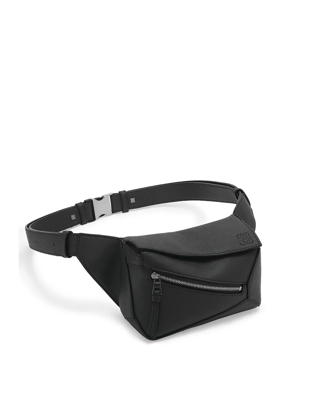 LOEWE Mini Puzzle Edge Black Leather Shoulder Bag for Men, 17x12.5x7 cm