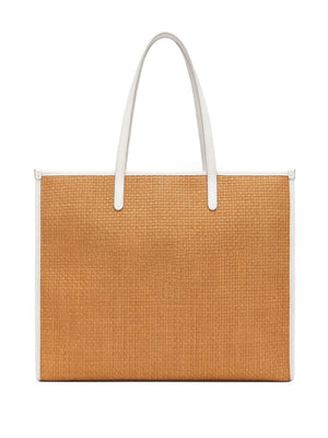 DOLCE & GABBANA Luxurious Woven Tote Handbag with Leather Trim in Rich Caramel Brown and Milk White
