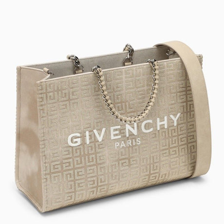 GIVENCHY Gold Canvas Medium Chain-Embellished Tote with Leather Accents and Embroidered Logo