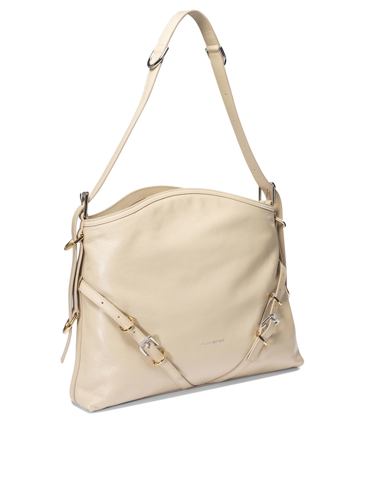 GIVENCHY Elegant Medium Voyou Tan Leather Shoulder Bag with Versatile Strap, 40x27x6.5 cm