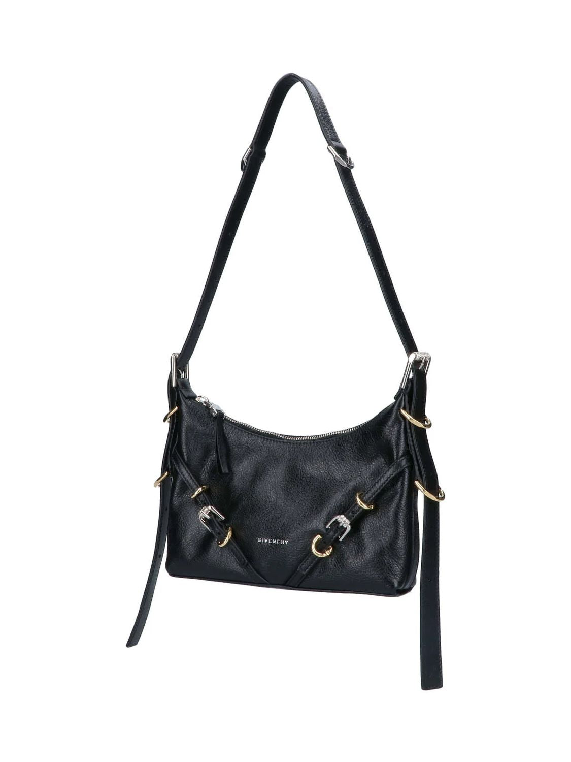 GIVENCHY Chic Mini Black Leather Handbag with Adjustable Strap and Buckle Detail