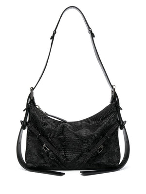GIVENCHY Mini Black Rhinestone-Embellished Silk Shoulder Bag with Silver-Tone Accents