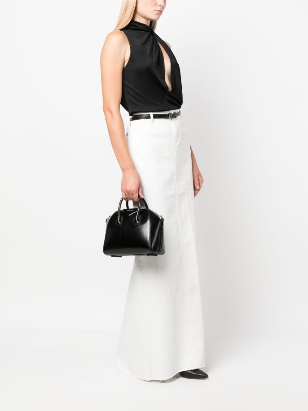 GIVENCHY Mini Antigona Black Calf Leather Top-Handle Bag for Women, 22x19x13 cm
