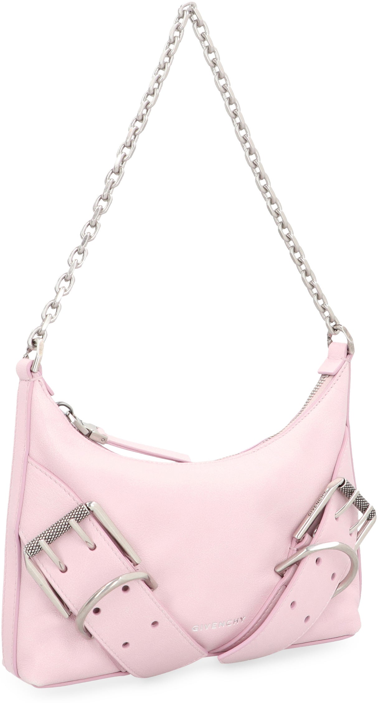 GIVENCHY Pink Leather Shoulder Handbag with Decorative Buckles and Silver-Tone Hardware