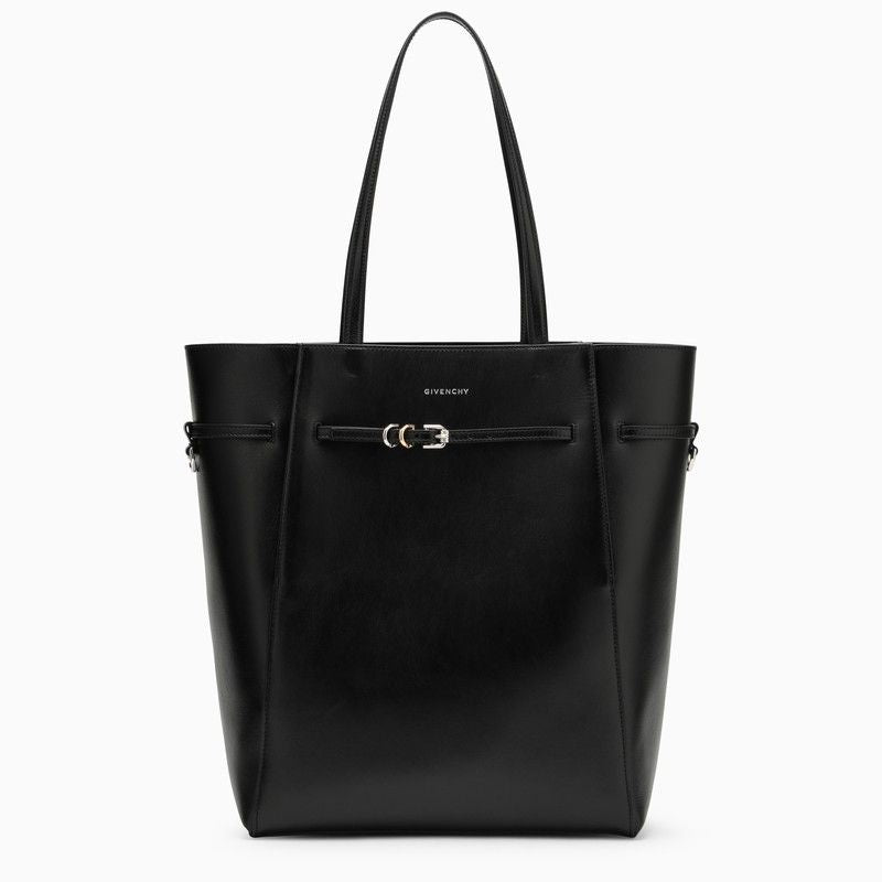 GIVENCHY Voyou Medium Black Leather Tote Bag with Adjustable Strap and Metallic Accents