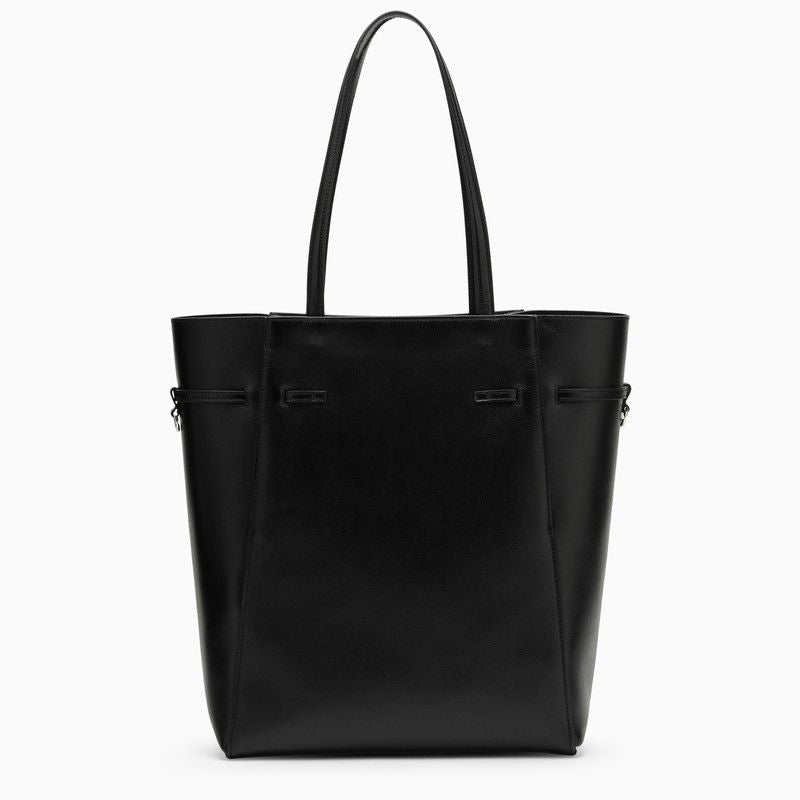 GIVENCHY Voyou Medium Black Leather Tote Bag with Adjustable Strap and Metallic Accents