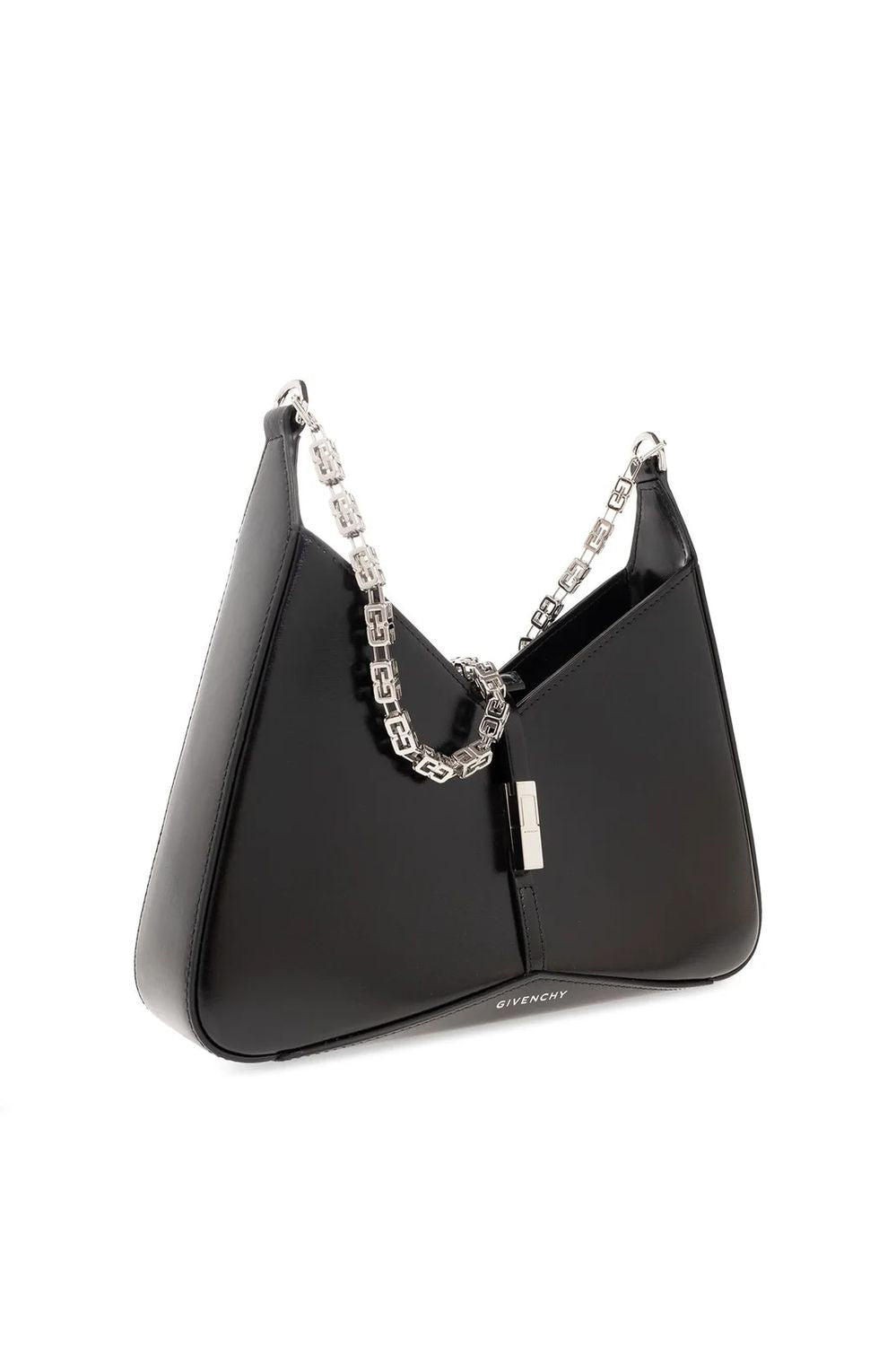 GIVENCHY Black Calfskin Leather Mini Shoulder Bag with Chain Detail and Magnetic Metal Buckle