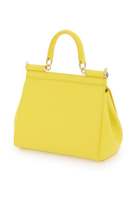 DOLCE & GABBANA Sunny Yellow Calf Leather Mini Sicily Top-Handle Shoulder Bag for Women SS24