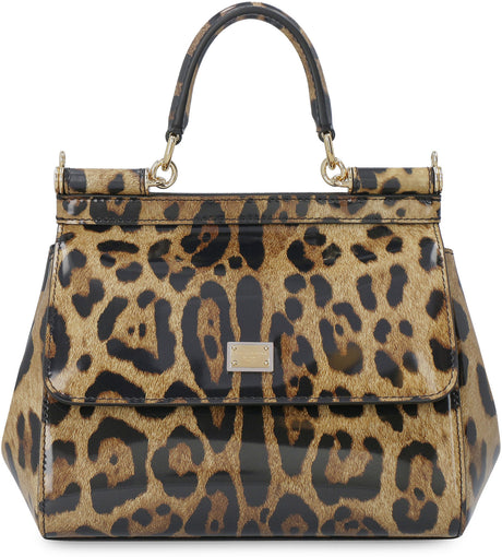 DOLCE & GABBANA Sicily Small Leather Handbag with Leopard Print and Gold-Tone Hardware
