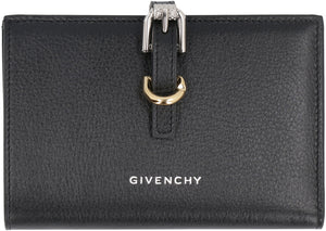 GIVENCHY Black Leather Wallet with Metal Buckles and Logo Embossing