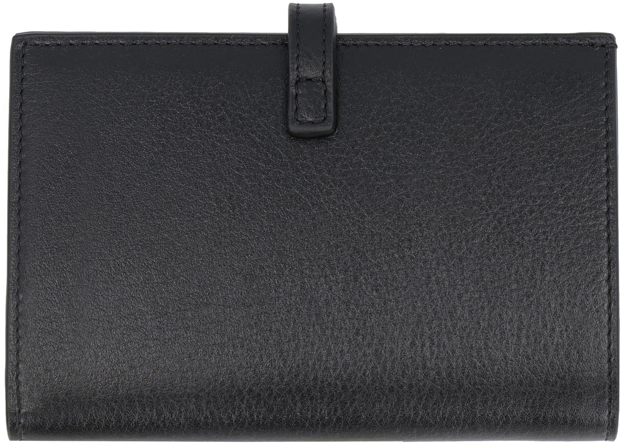 GIVENCHY Black Leather Wallet with Metal Buckles and Logo Embossing