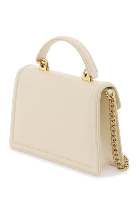 DOLCE & GABBANA Devotion Small White Leather Handbag with Pearl-Embellished Heart and Chain Strap