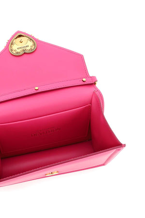 DOLCE & GABBANA Small Devotion Pink Leather Handbag with Pearl-Embellished Heart and Chain Strap