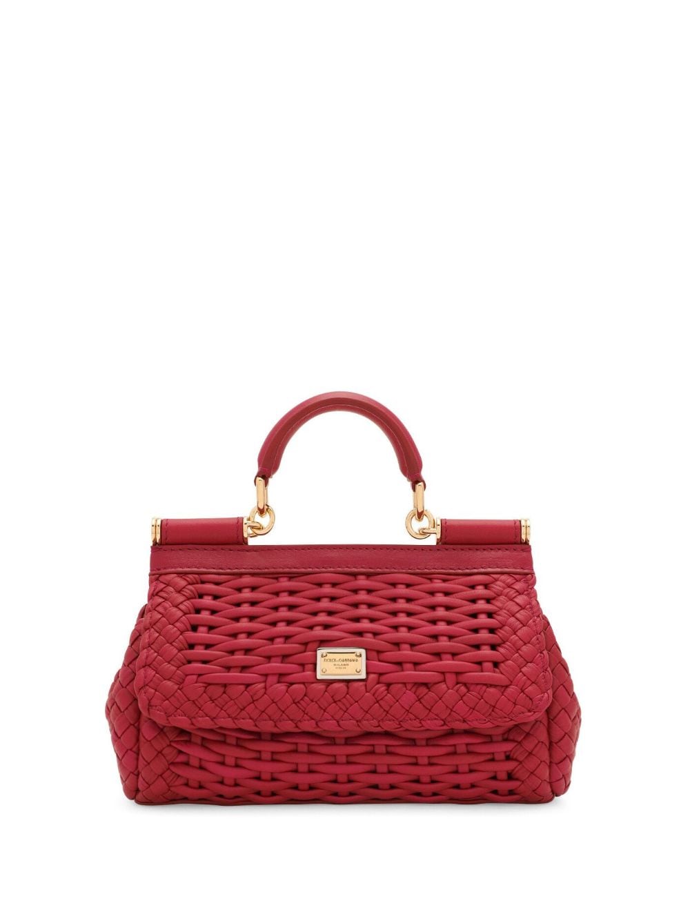 DOLCE & GABBANA Wine Red Mini Sicily Leather Shoulder Handbag with Gold-Tone Accents