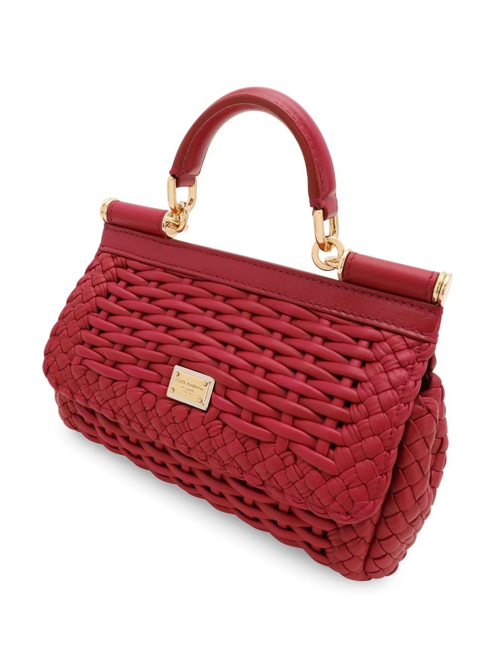 DOLCE & GABBANA Wine Red Mini Sicily Leather Shoulder Handbag with Gold-Tone Accents