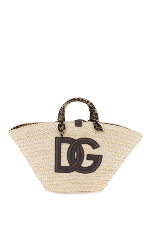 DOLCE & GABBANA Kendra Medium Multicolor Straw & Calfskin Handbag with Leopard Print Accents and Top Handle