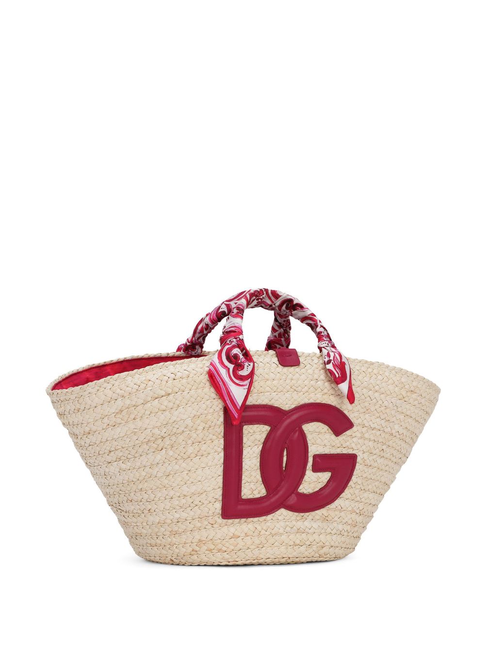 DOLCE & GABBANA "Fuchsia Silk and Leather Interwoven Large Tote with Scarf-Wrapped Handles