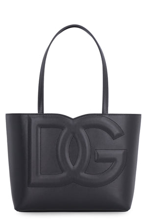 DOLCE & GABBANA Chic Black Leather Small Logo Tote for Women
