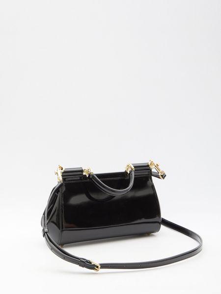 DOLCE & GABBANA Elongated Sicily Mini Handbag in Black Calfskin with Leopard Lining, 25x17x9 cm