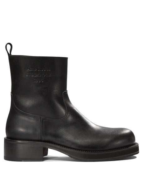 ACNE STUDIOS LEATHER WAXED ANKLE BOOTS