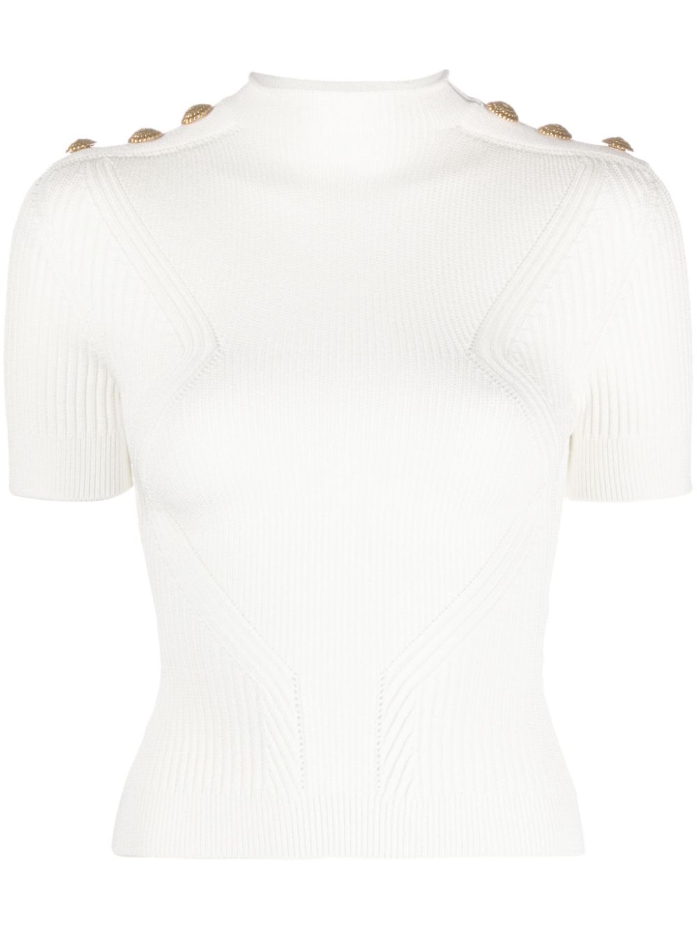 BALMAIN Ivory White Gold Knit Top for Women - FW23