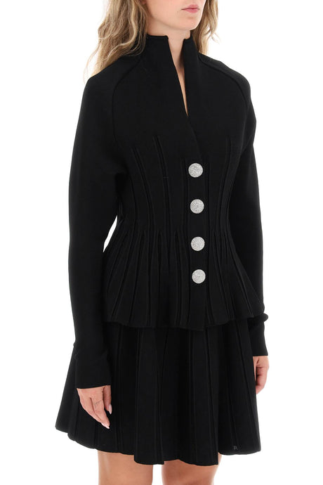 BALMAIN Black Ribbed Knit V-Neck Cardigan for Women | FW23 Collection