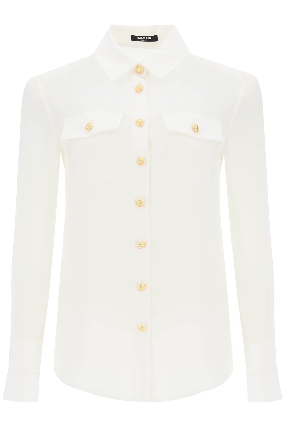 FW23女装白色真丝衬衫，两口袋，扣子式