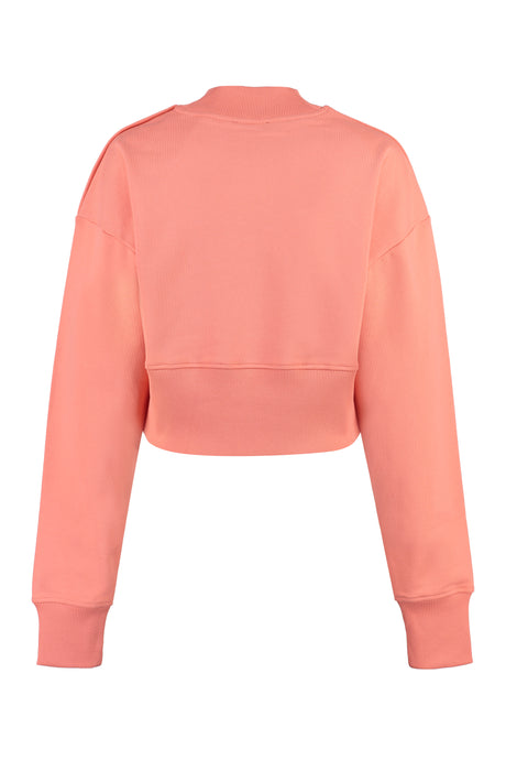 BALMAIN Cropped Coral Velvet Sweatshirt with Embellished Buttons