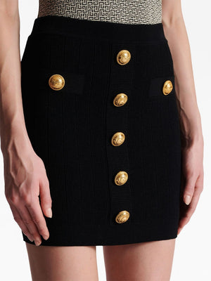 BALMAIN High Waist Buttoned Mini Skirt in Black - FW23