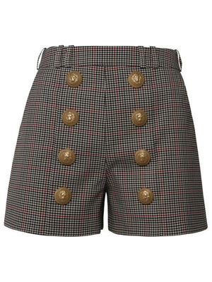 BALMAIN Teal Prince of Wales Pleated Shorts for Women