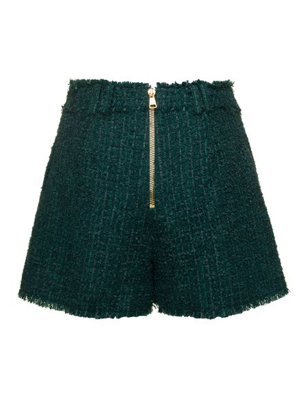 BALMAIN Monochrome Tweed High-Waisted Shorts with Lion Head Buttons