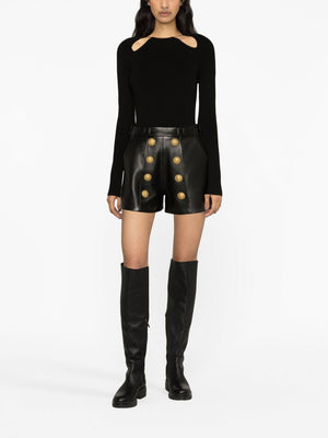 Sleek and Chic: Balmain Black High-Waisted Leather Shorts
