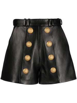 Sleek and Chic: Balmain Black High-Waisted Leather Shorts