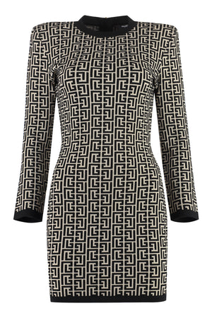 BALMAIN Geometric Jacquard Wool Dress for Women - Ivory
