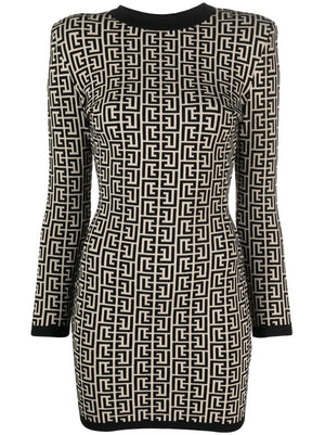 BALMAIN Stylish Monogram Wool Dress for Women - FW23