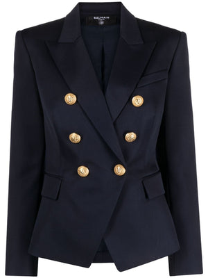 海军蓝色女装双排扣羊毛西装外套 - FW23