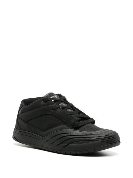 GIVENCHY Men's Black Leather Low Top Sneakers with Signature 4G Logo Appliqué and Perforated Detailing