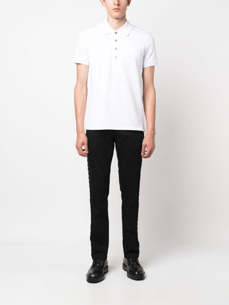 BALMAIN Men's White Ribbed Polo Shirt with Side Slits for FW24