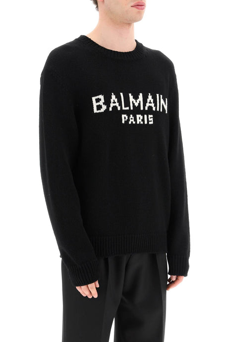 BALMAIN Men's Black Crew-Neck Wool Sweater