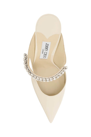JIMMY CHOO Neutral Crystal-Embellished Leather Flat Sandals for Women