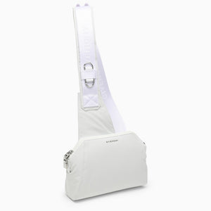 GIVENCHY SS23 Small White Nylon Crossbody Messenger Bag with Silver-Tone Hardware and Logo Detail