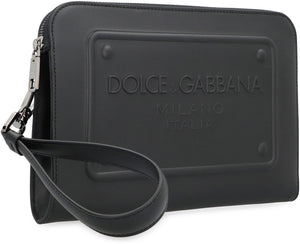 DOLCE & GABBANA Men's Leather Pouch Handbag with Embossed Logo