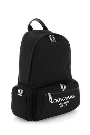 DOLCE & GABBANA Men's Nylon Backpack with Contrasting Logo by Luxury Designer